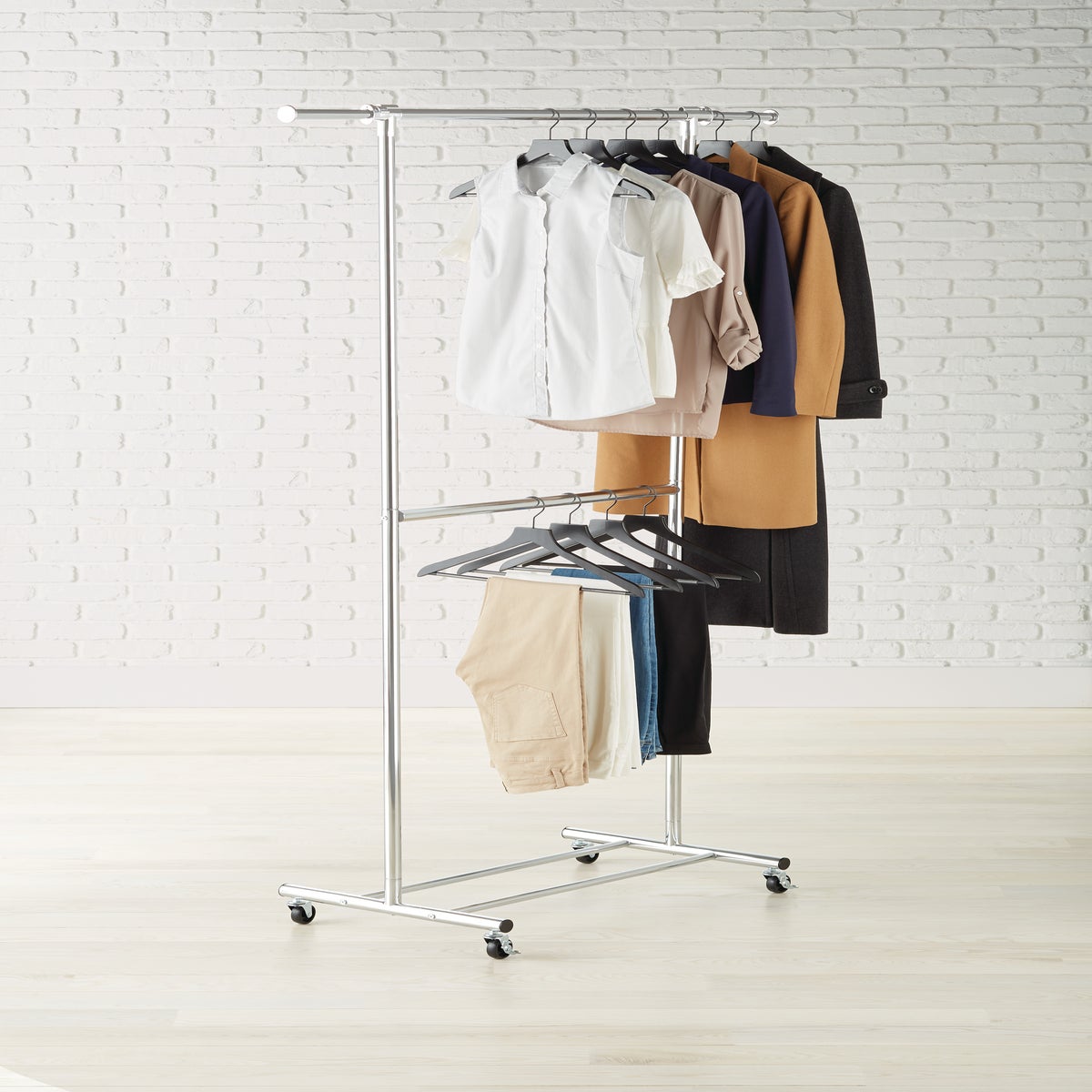 Double Hang Chrome Garment Rack — alt view