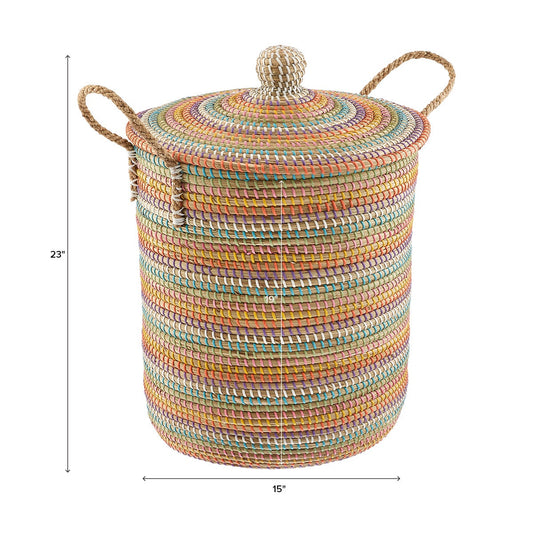 Rainbow Seagrass Hamper with Lid — alt view