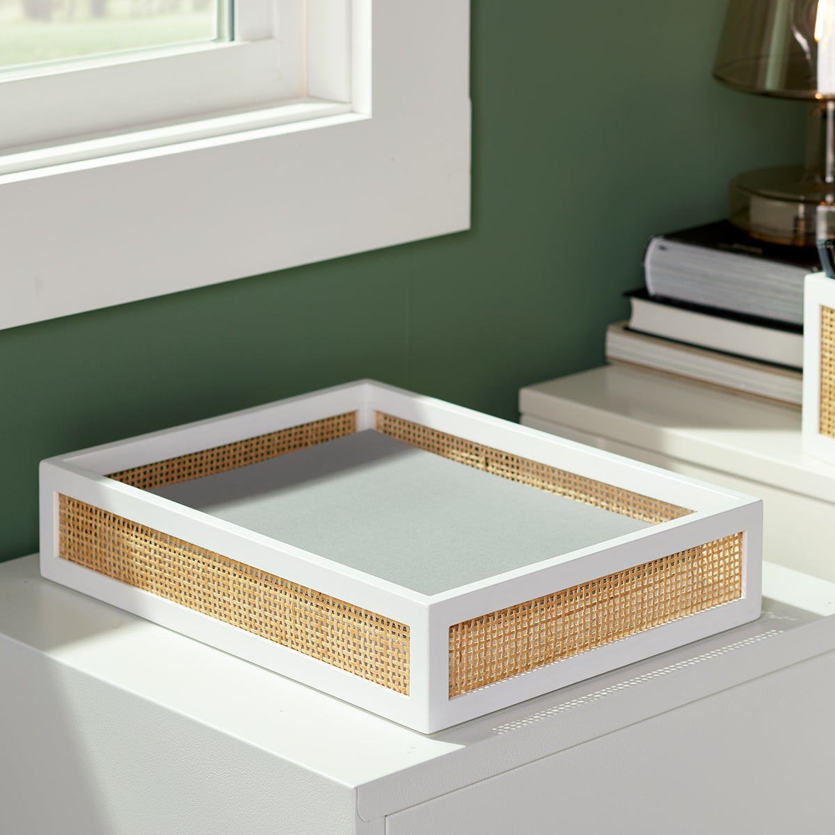 Rattan Cane Letter Tray — alt view