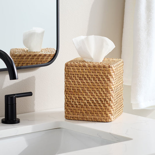 Rattan Square Tissue Box Cover — alt view