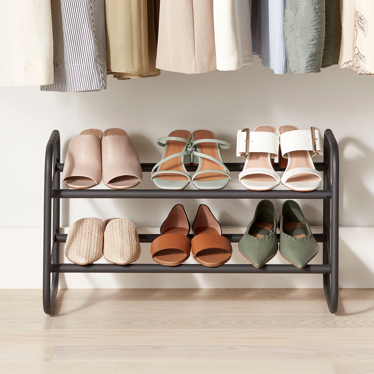 2 Tier Expandable Shoe Rack with Pivoting Bars