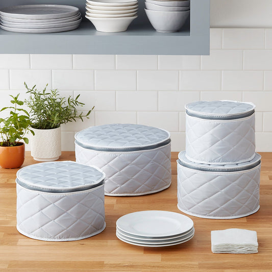 4 Piece Grey Quilted Plate China Storage Cases