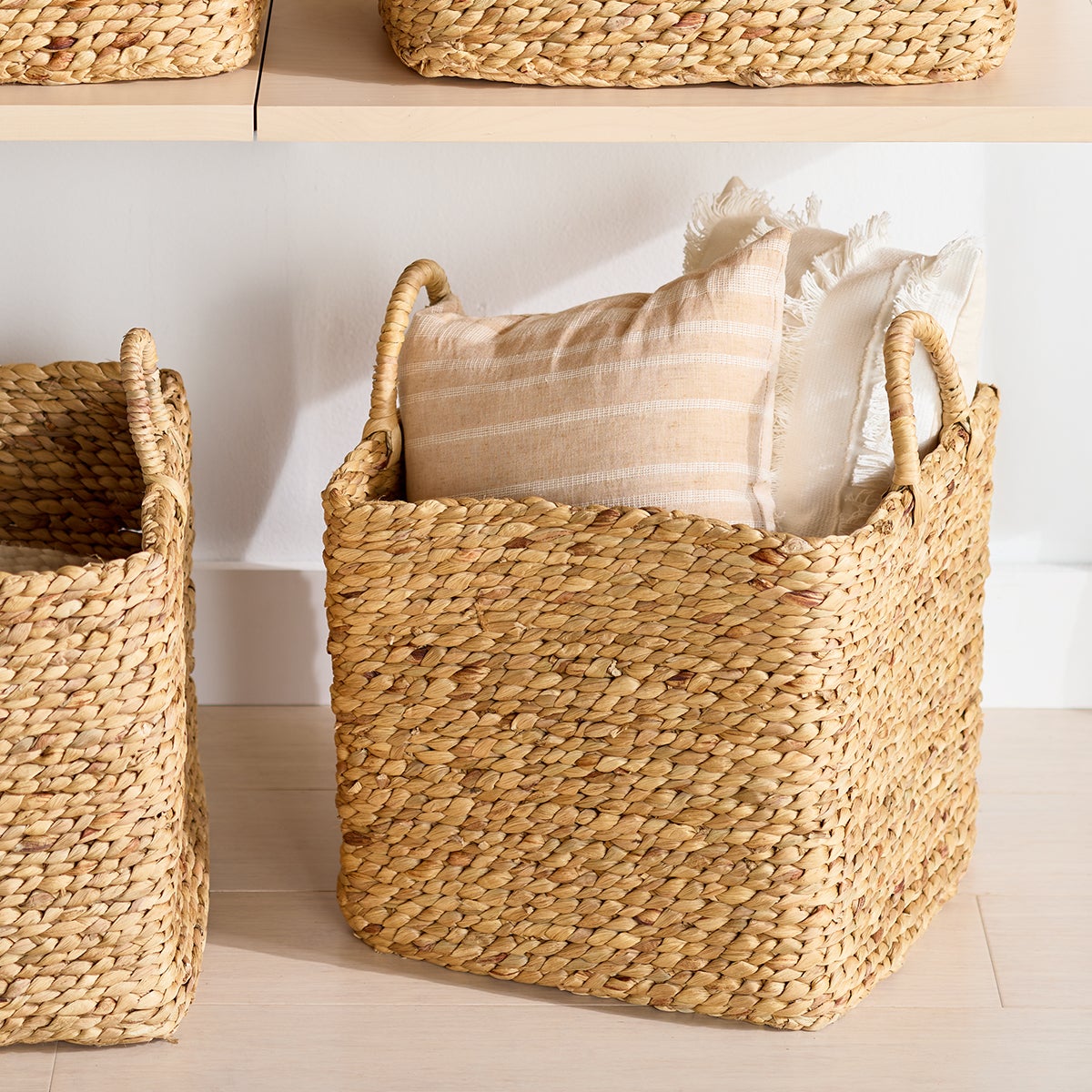 Braided Water Hyacinth Storage Cube with Handles — alt view