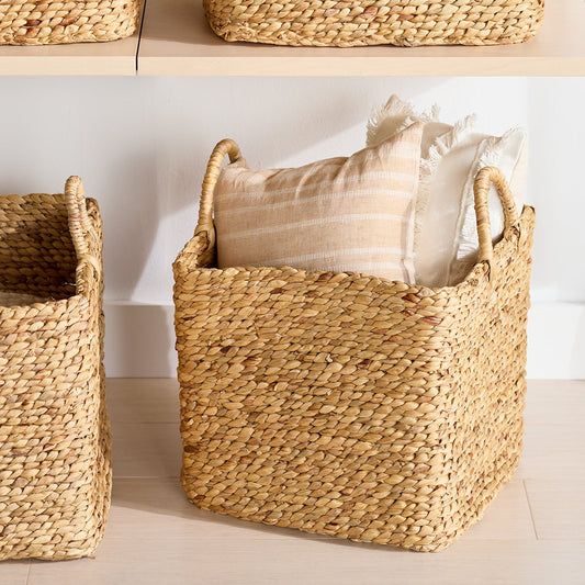 Braided Water Hyacinth Storage Cube with Handles — alt view