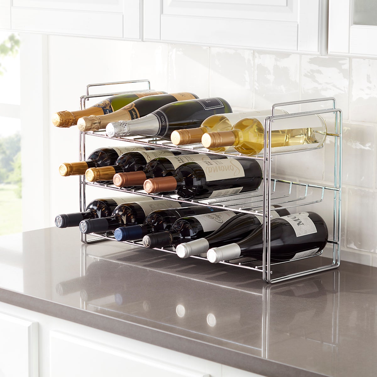 Chrome Stackable 18 Bottle Wine Rack