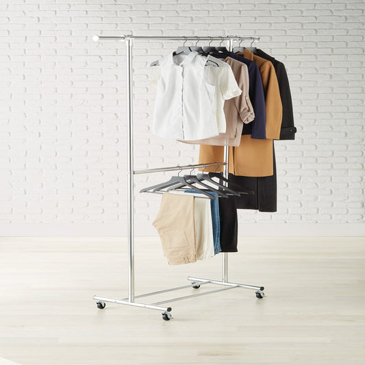 Double Hang Chrome Garment Rack — alt view