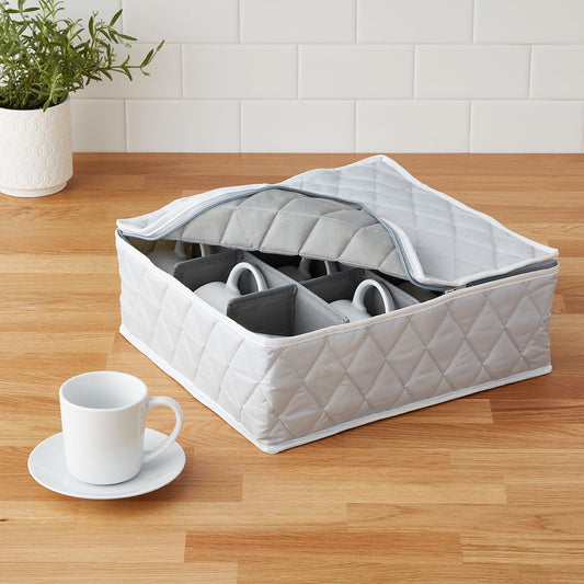 Grey Quilted Cup Mug China Storage Case