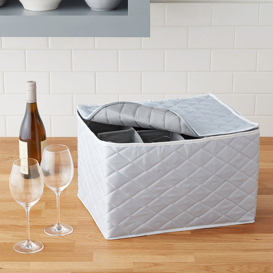 Grey Quilted Stemware Wine Glass Storage Case