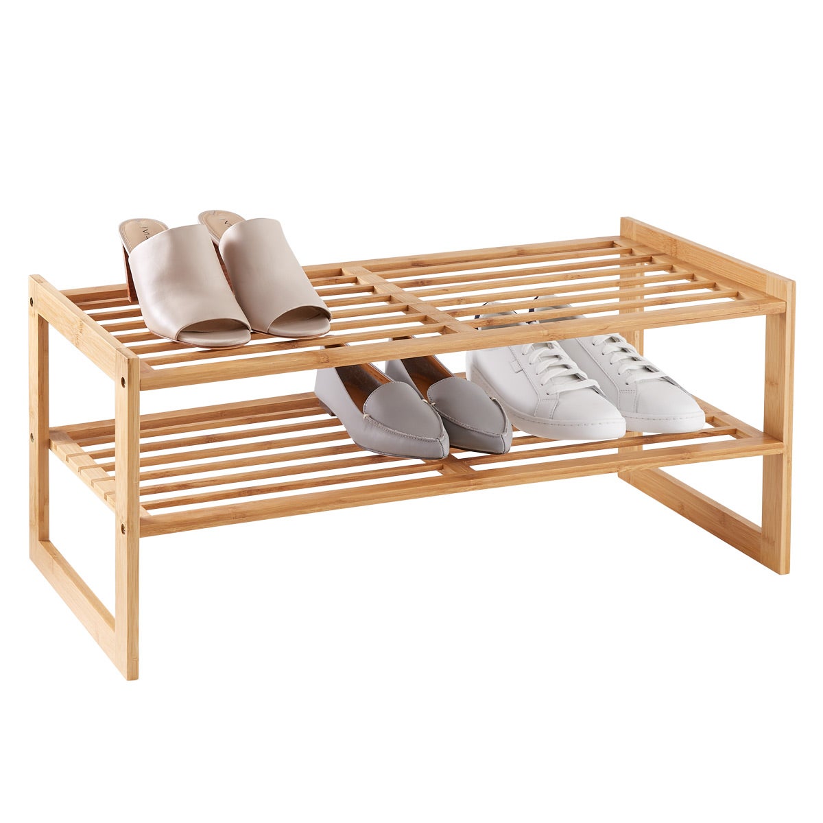 2 Tier Bamboo Stackable Shoe Rack