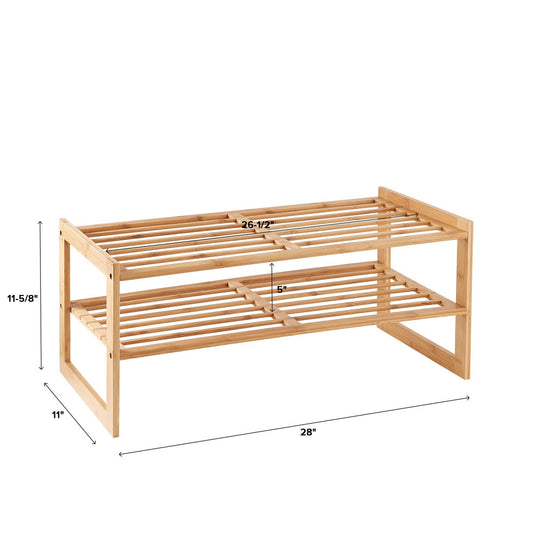 2 Tier Bamboo Stackable Shoe Rack — alt view