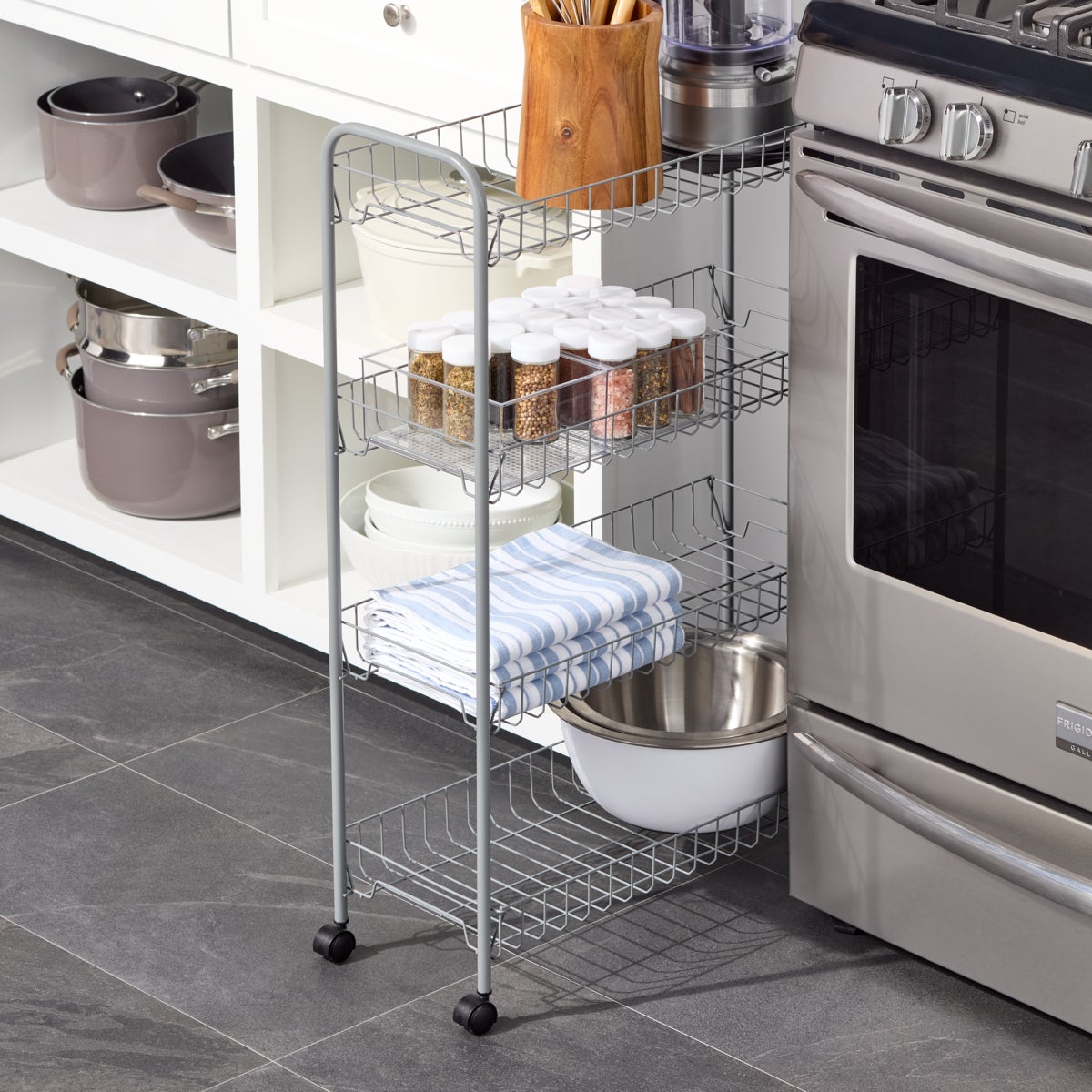 4 Tier Wire Slim Rolling Cart — alt view
