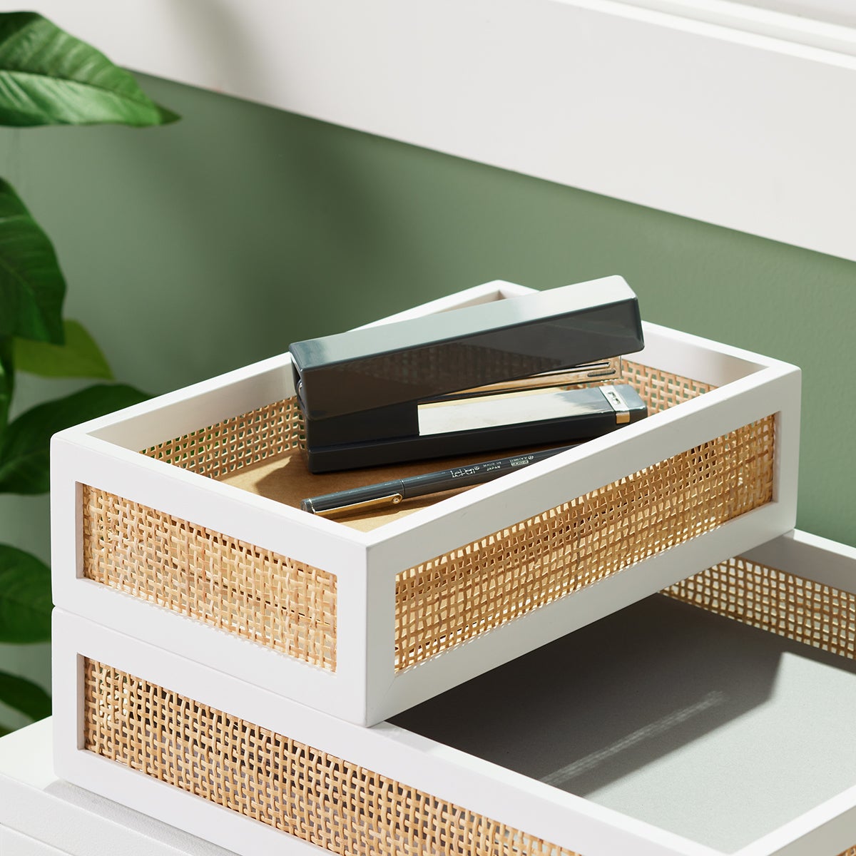Rattan Cane Small Accessory Tray — alt view