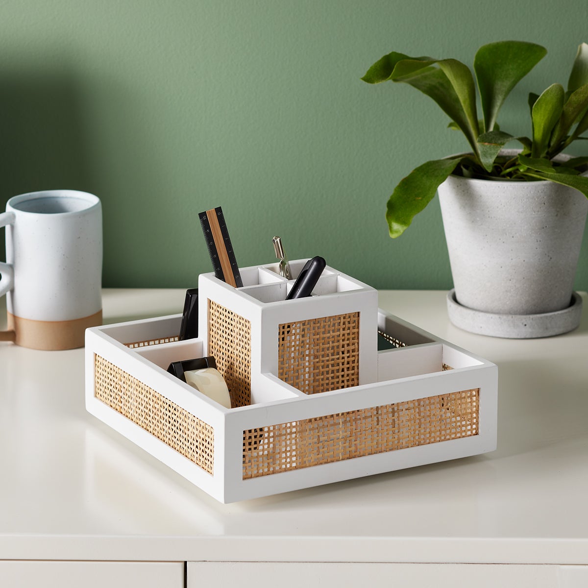 Rattan Cane Square Rotating Organizer — alt view