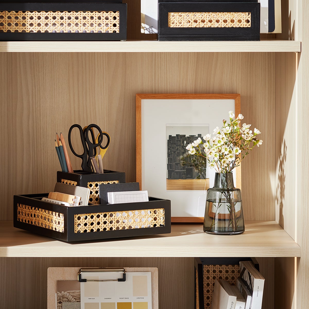 Rattan Cane Square Rotating Organizer — alt view