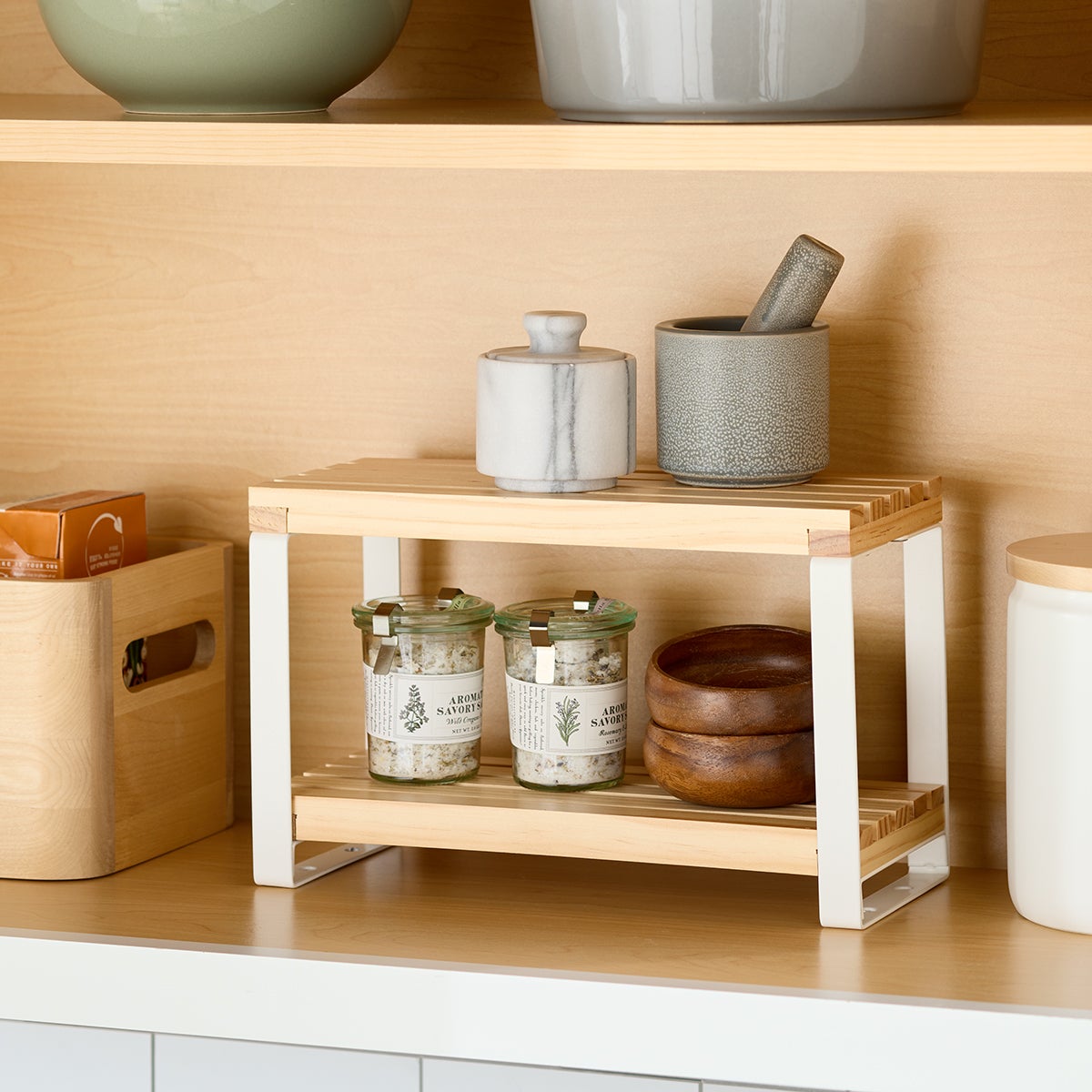 Narrow Pine and Steel 2 Tier Shelf