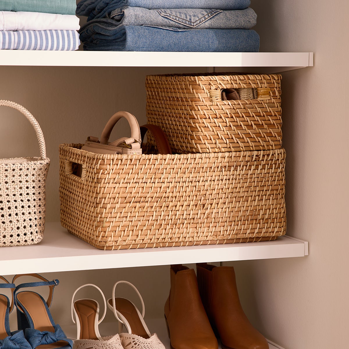Rattan Bin with Handles — alt view