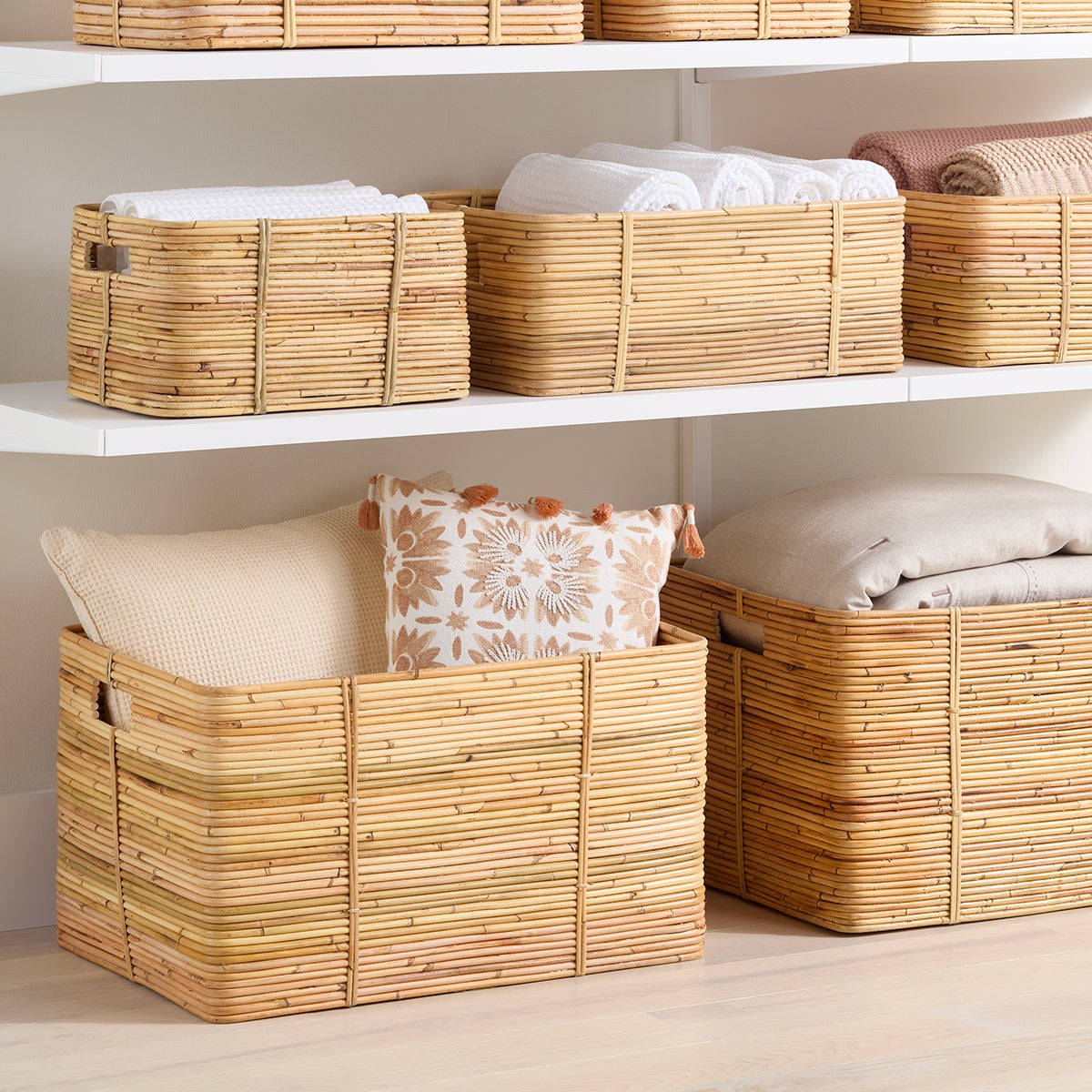 Reeded Rattan Bin