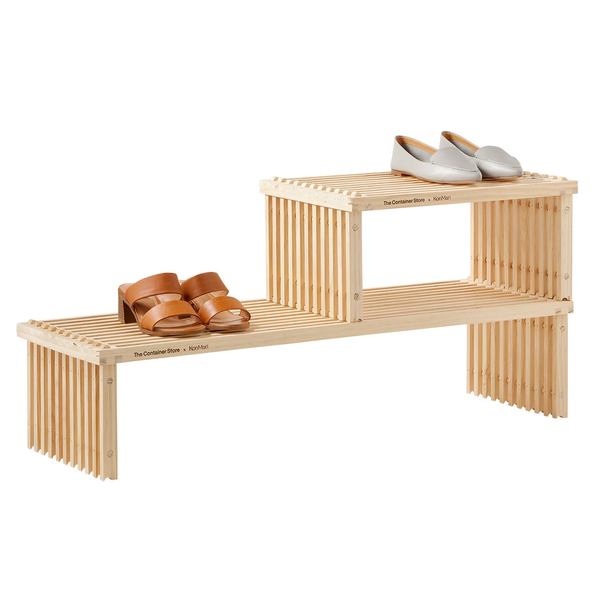 Slatted Wood Shoe Shelf