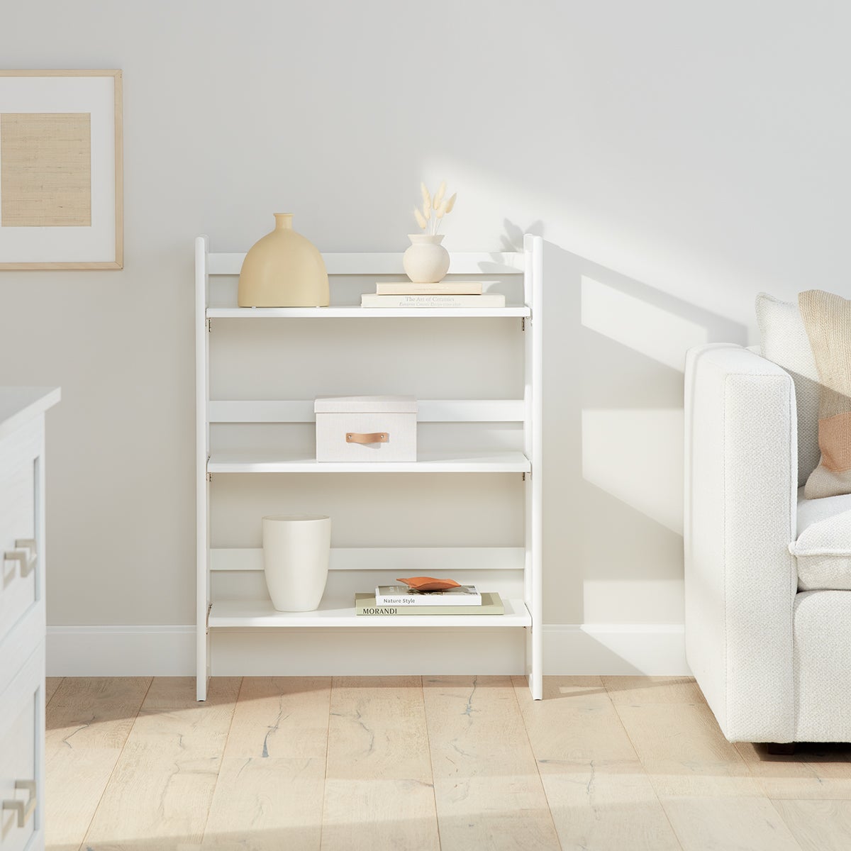 White Solid Wood Stackable Folding Bookshelf — alt view